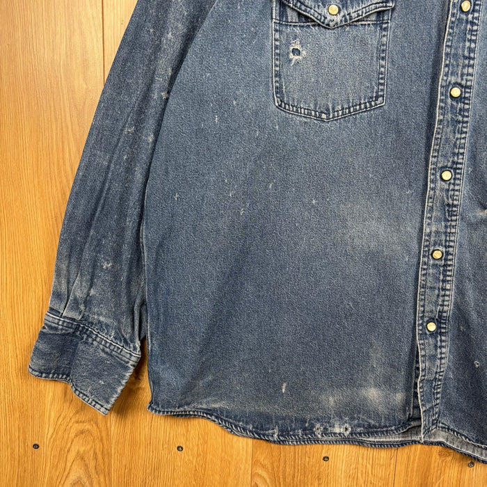 Carhartt Relaxed Fit Denim Western Shirt Blue 3XL Distressed Snap Button