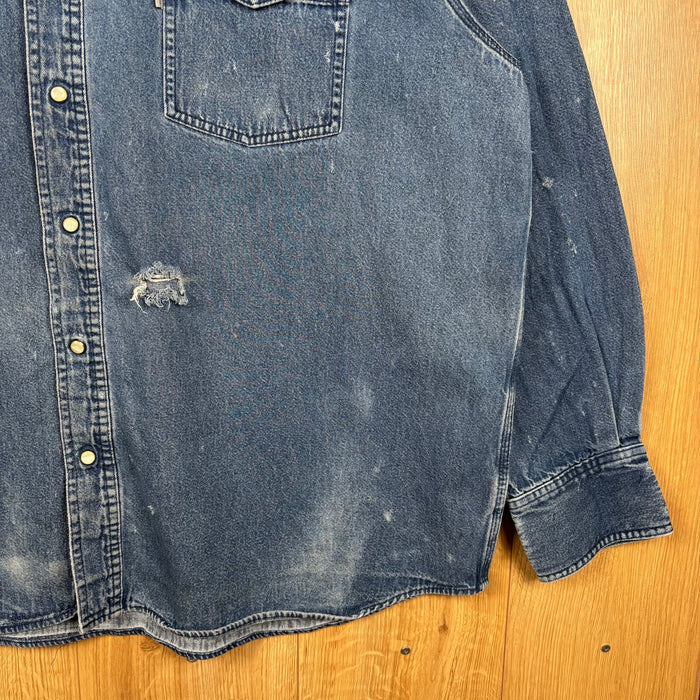 Carhartt Relaxed Fit Denim Western Shirt Blue 3XL Distressed Snap Button
