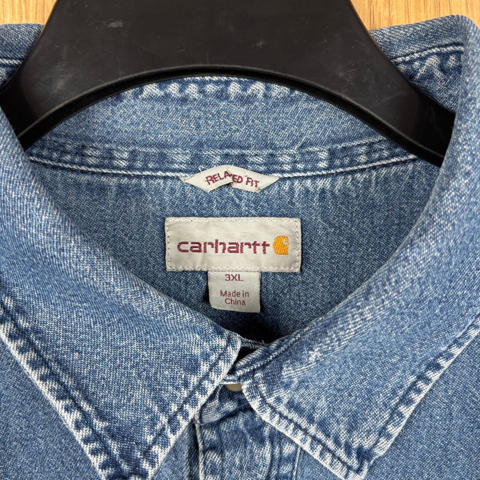 Carhartt Relaxed Fit Denim Western Shirt Blue 3XL Distressed Snap Button