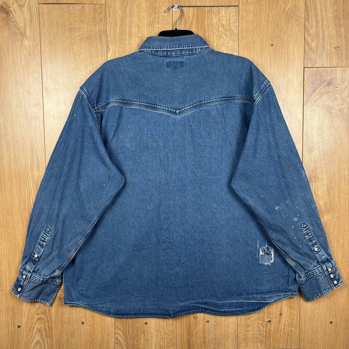 Carhartt Relaxed Fit Denim Western Shirt Blue 3XL Distressed Snap Button