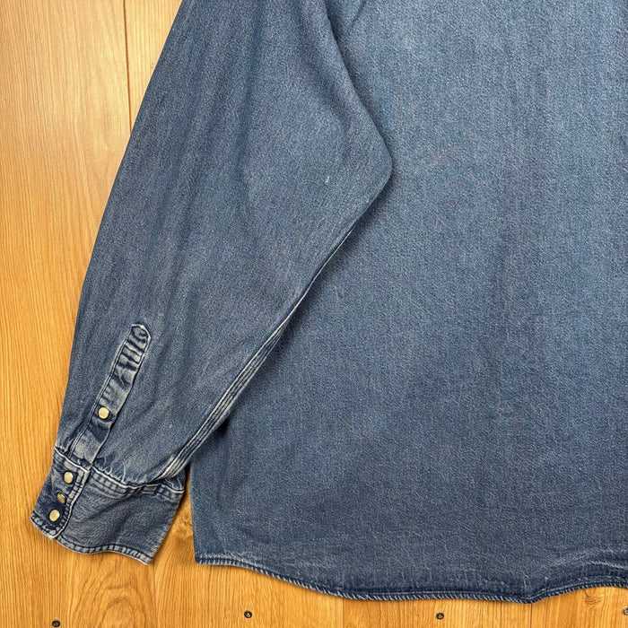 Carhartt Relaxed Fit Denim Western Shirt Blue 3XL Distressed Snap Button
