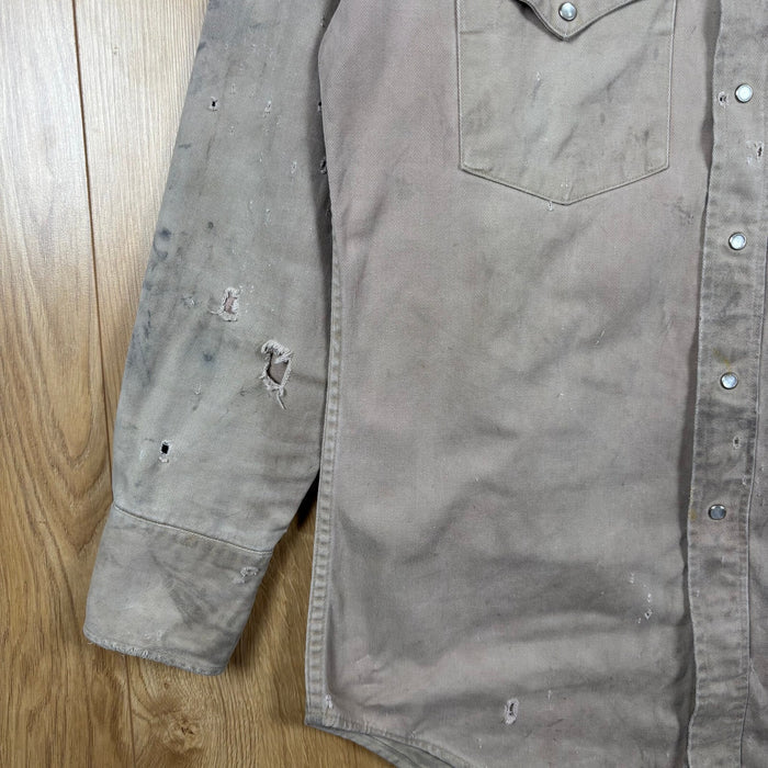 Carhartt Rugged Outdoor Wear Distressed Western Work Shirt Beige Size M