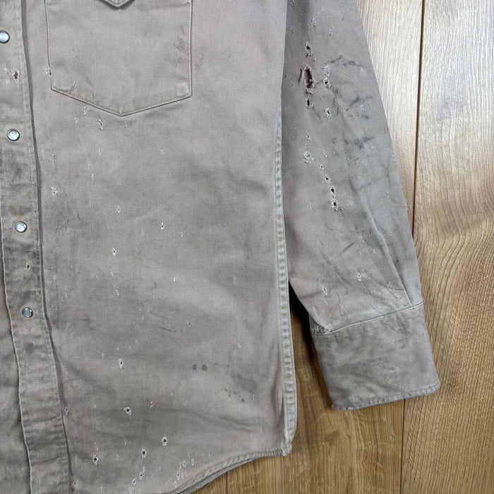 Carhartt Rugged Outdoor Wear Distressed Western Work Shirt Beige Size M
