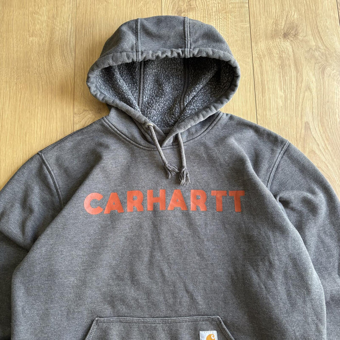Carhartt Spell Out Sherpa Lined Hoodie Grey