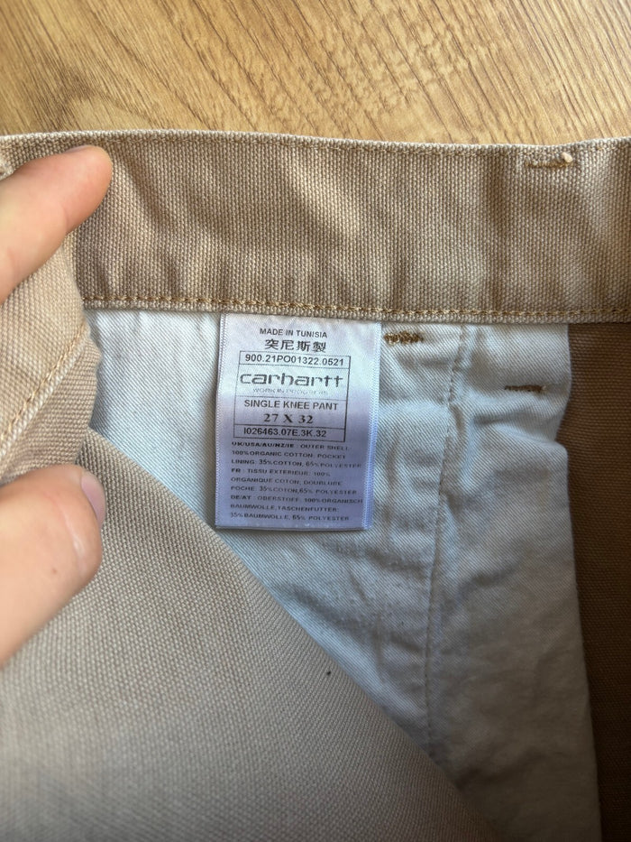 Carhartt WIP Single Knee Canvas Carpenter Work Pants Beige W27 L32