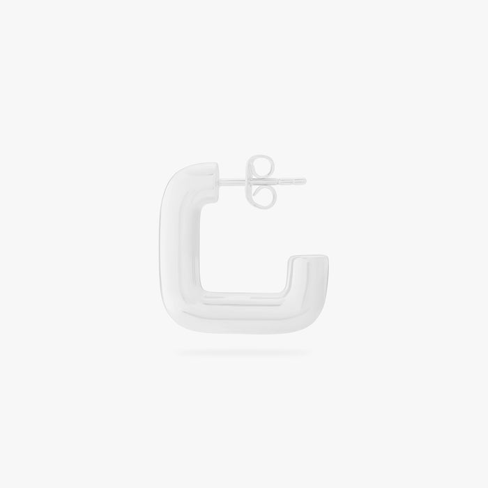 This is an image of a silver toned square hoop with a butterfly back. color:null|silver
