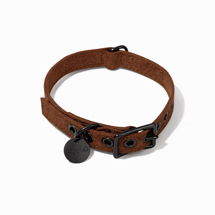 Cinnamon Waxed Cotton Canvas Cat & Dog Collar – Matte Black HardwareDog CollarsFound My AnimalXS