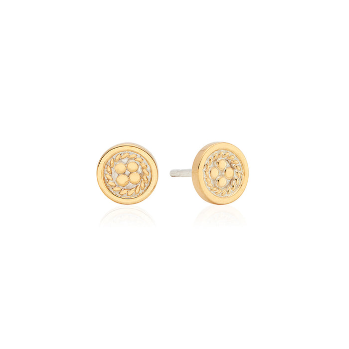Classic Smooth Border Mini Stud Earrings - Gold