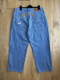 Clints Inc Baggy Denim Jeans Blue Embroidered Logo Y2K Skater Size L
