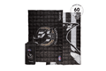 Black quilted puffy blanket with Collingwood Magpies AFL logo, white stripe detail, and storage pouch.
