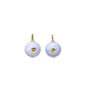 Small gold-fill wire earrings with semiprecious blue agate stones and inlaid with lemon quartz.