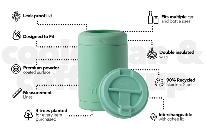 Mint green insulated coffee cup lid with leak-proof design and measurement lines, interchangeable with coffee lid