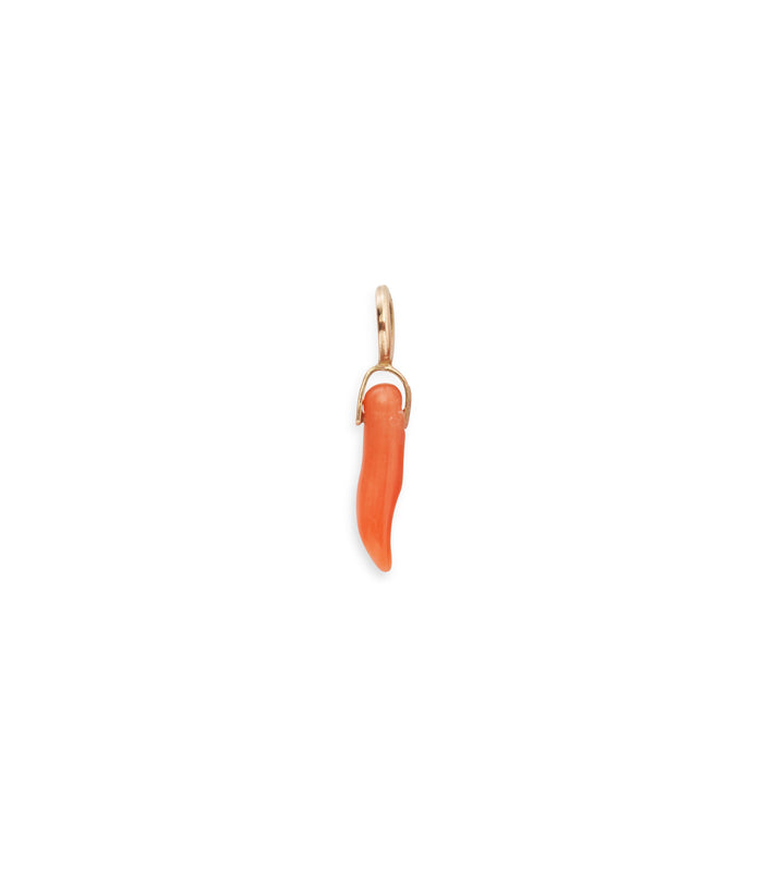 Coral Horn 14K Necklace Charm. Pink coral horn necklace charm with 14k gold bale and ring.