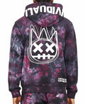 CULT NOVELTY ZIP HOODY IN MERLOT TIE DYE