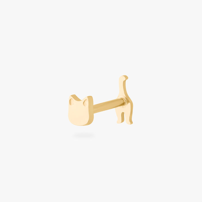 Gold cat-shaped earring on a white background