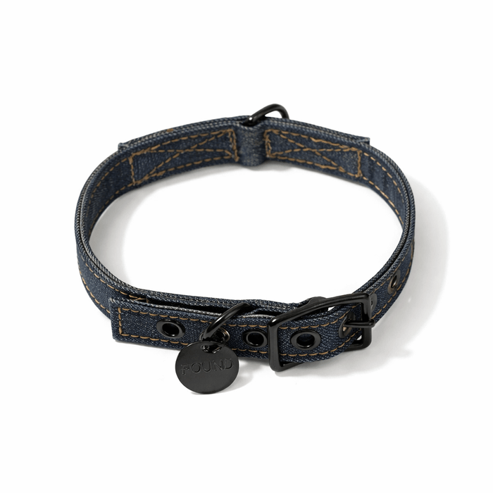 Dark Denim Cotton Canvas Cat & Dog Collar – Matte Black HardwareDog CollarsFound My AnimalXS