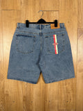 Denim Genes Blue Baggy Denim Shorts Red & Cream Stripe Pocket Detail