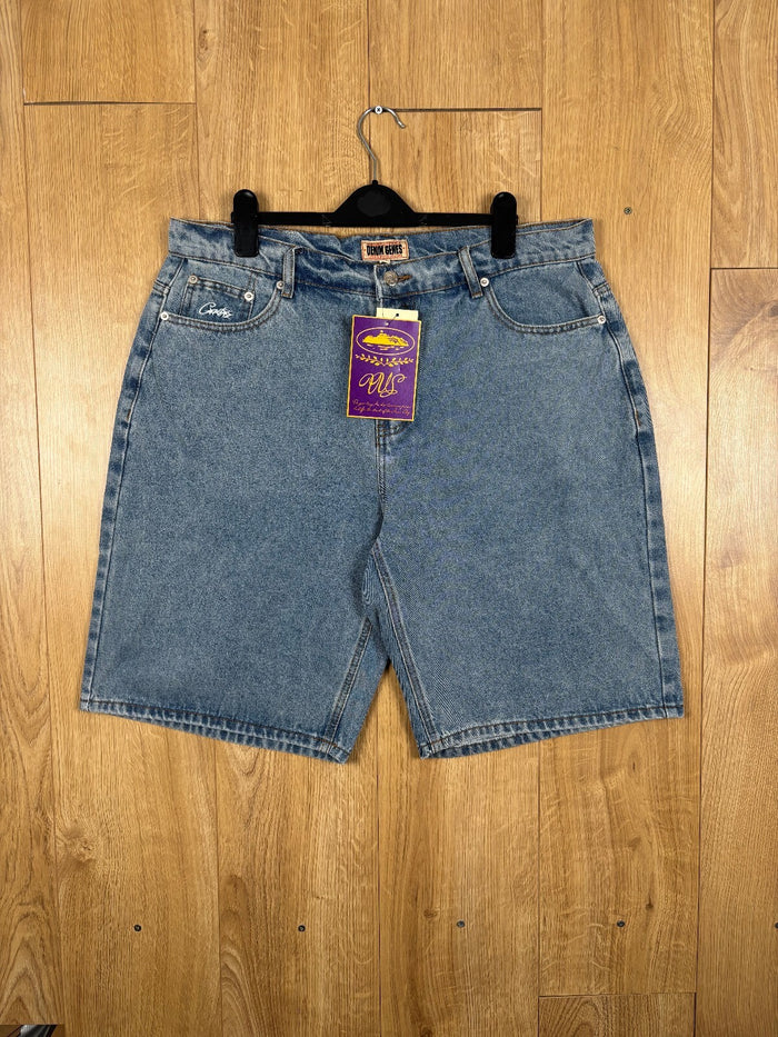 Denim Genes Blue Baggy Denim Shorts Red & Cream Stripe Pocket Detail
