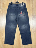 Derschutze Koi Fish Embroidered Washed Black Straight Leg Jeans W30