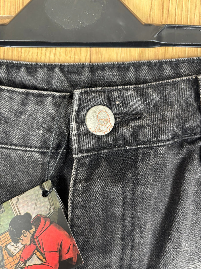 Derschutze Koi Fish Embroidered Washed Black Straight Leg Jeans W30