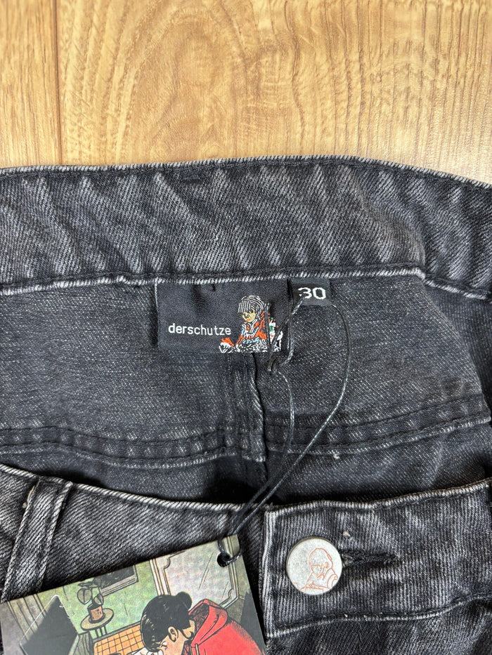 Derschutze Koi Fish Embroidered Washed Black Straight Leg Jeans W30