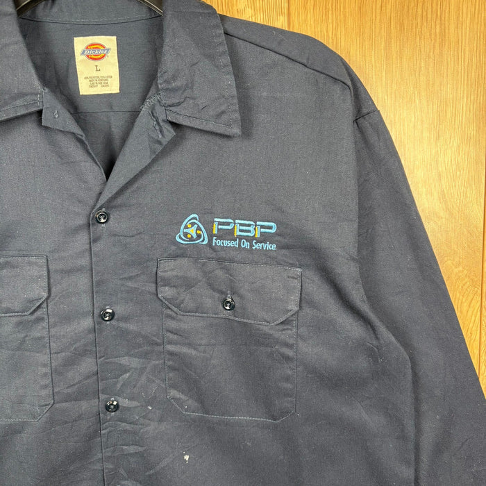 Dickies Work Shirt Large Navy Long Sleeve L Embroidered Logo Utility