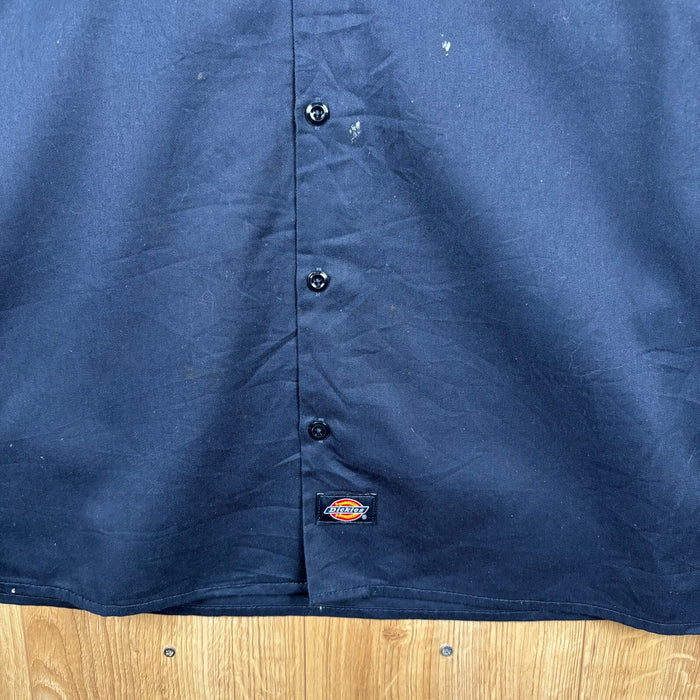 Dickies Work Shirt Large Navy Long Sleeve L Embroidered Logo Utility