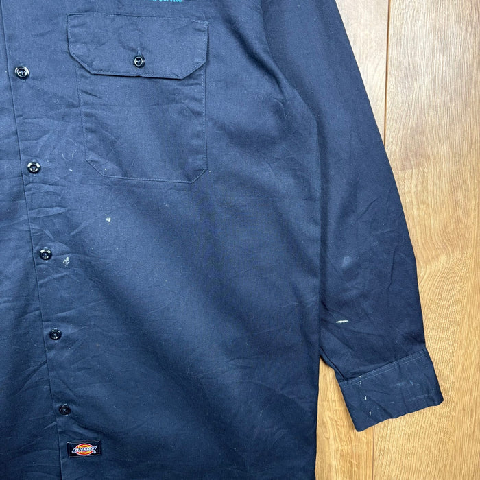 Dickies Work Shirt Large Navy Long Sleeve L Embroidered Logo Utility