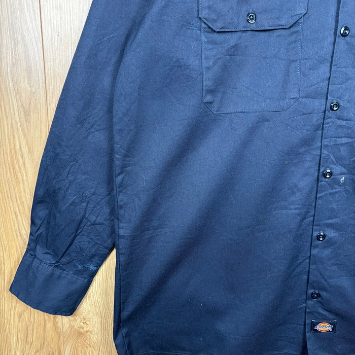 Dickies Work Shirt Large Navy Long Sleeve L Embroidered Logo Utility