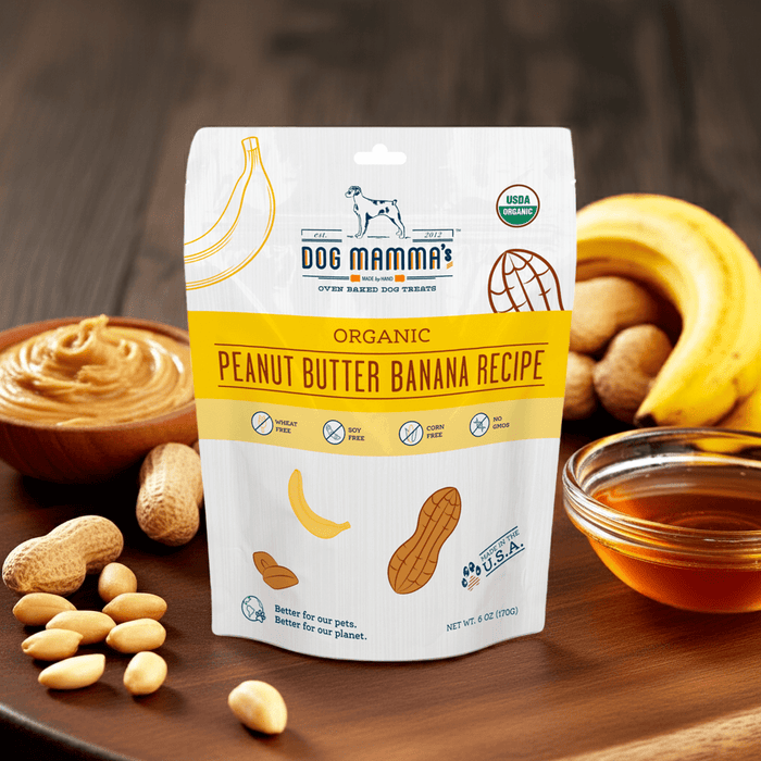 Dog Mamma's Organic Peanut Butter Banana Recipe - USDA Organic Certified Dog TreatsDog TreatsFound My Animal