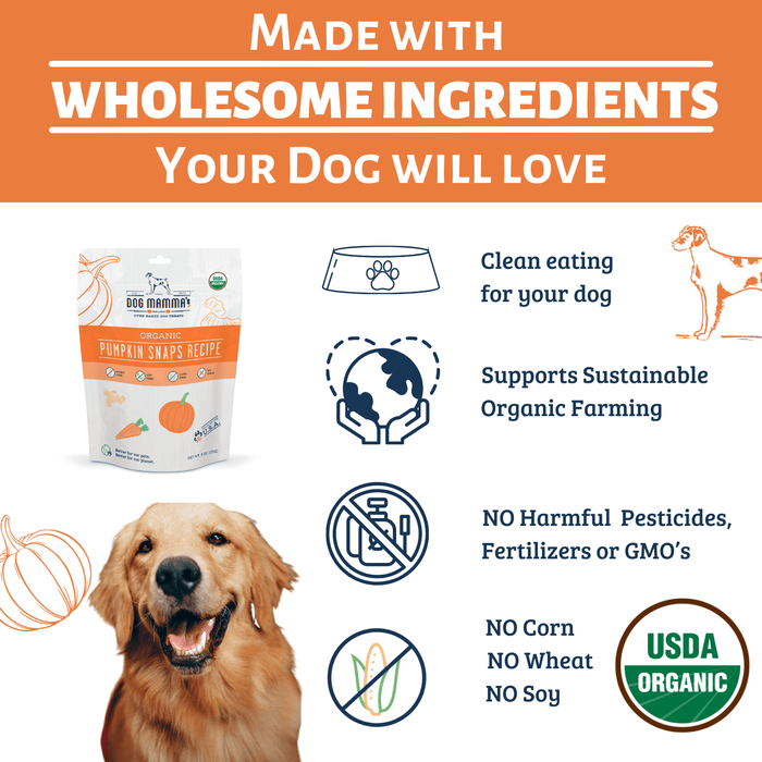 Dog Mamma's Organic Pumpkin Snaps Recipe- USDA Organic Certified Dog TreatsDog TreatsFound My Animal