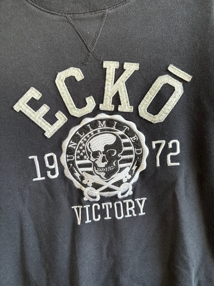 Ecko Unltd Black Embroidered Graphic Sweatshirt Jumper Men's Medium Skull Y2K