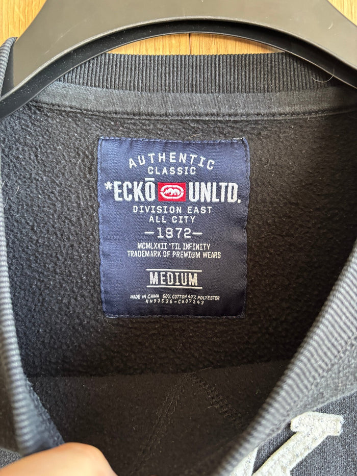 Ecko Unltd Black Embroidered Graphic Sweatshirt Jumper Men's Medium Skull Y2K