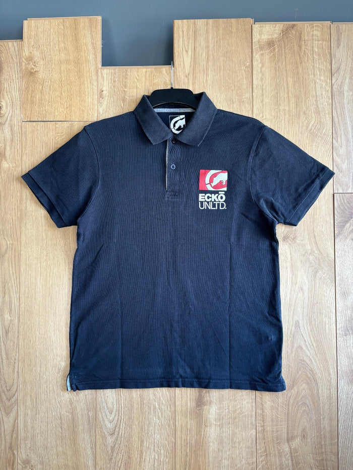Ecko Unltd Polo Shirt Black Logo Graphic Cotton Y2K Streetwear Size M