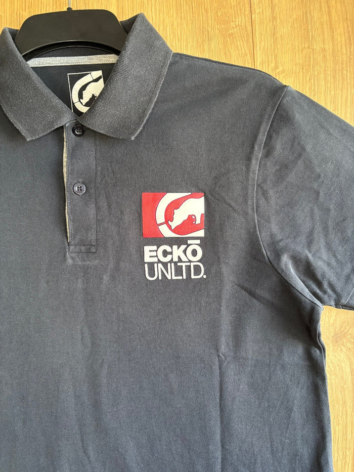 Ecko Unltd Polo Shirt Black Logo Graphic Cotton Y2K Streetwear Size M