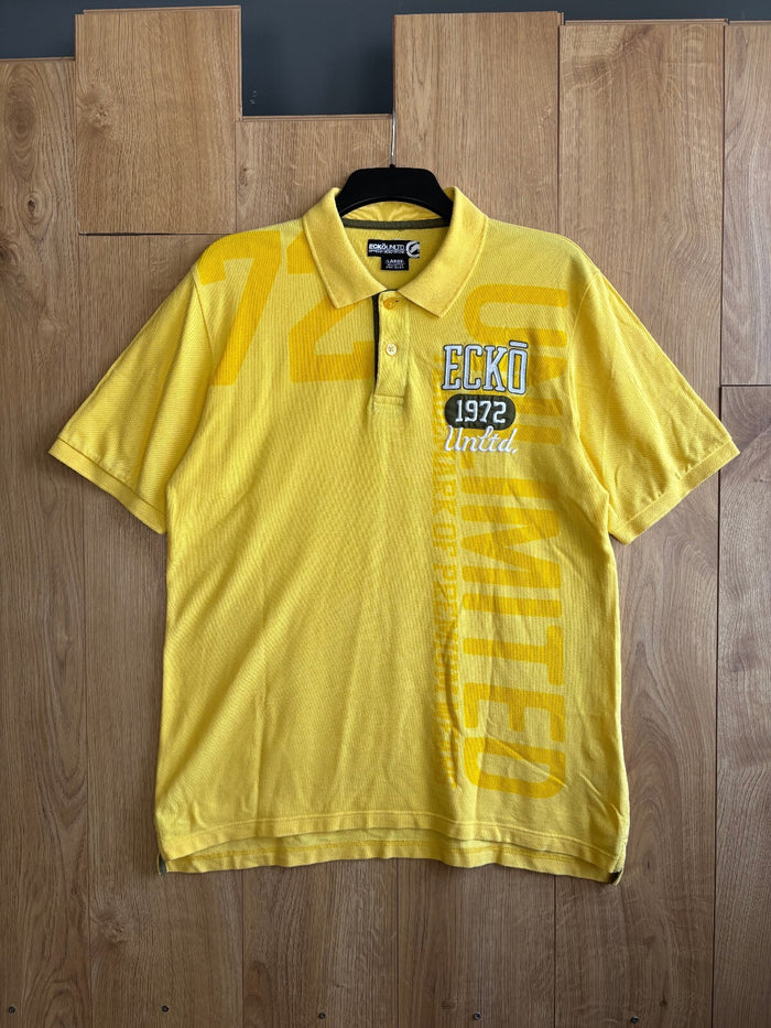 Ecko Unltd Yellow Polo Shirt Mens Large 1972 Embroidered Graphic Cotton Y2K