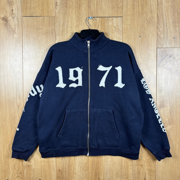 Ed Hardy 1971 Full Zip Sweatshirt Navy Chenille Spell Out Jacket Size M