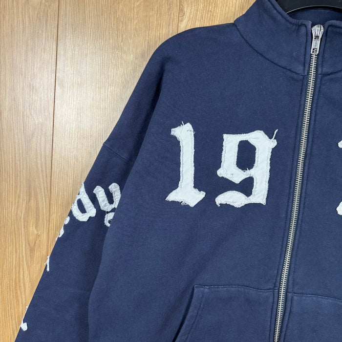 Ed Hardy 1971 Full Zip Sweatshirt Navy Chenille Spell Out Jacket Size M
