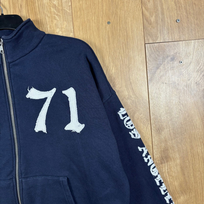 Ed Hardy 1971 Full Zip Sweatshirt Navy Chenille Spell Out Jacket Size M