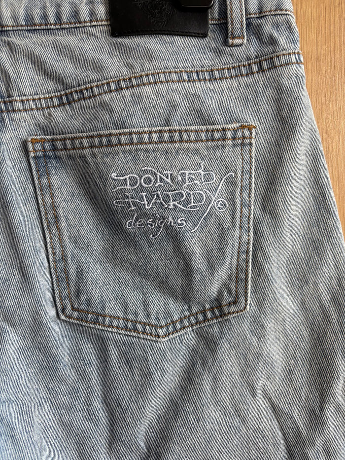 Ed Hardy Dragon Embroidered Jeans Light Wash Baggy Denim W32 Y2K Tattoo