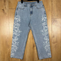 Ed Hardy Dragon Jeans W32 Baggy Light Blue Y2K Denim Embroidered Streetwear