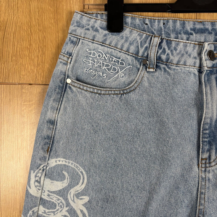 Ed Hardy Dragon Jeans W32 Baggy Light Blue Y2K Denim Embroidered Streetwear
