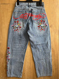Ed Hardy Floral Skull Embroidered Jeans Light Wash Baggy W28 Y2K