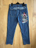 Ed Hardy New York City Embroidered Jeans Blue Skull Snake Eagle Denim W32 Y2K