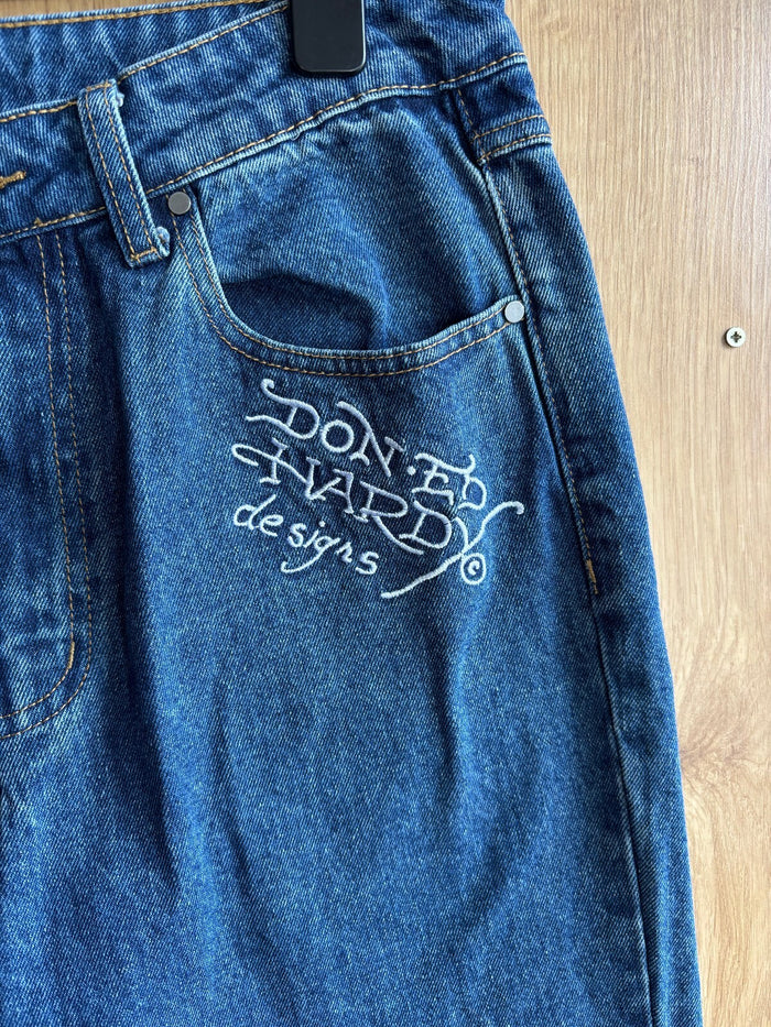 Ed Hardy New York City Embroidered Jeans Blue Skull Snake Eagle Denim W32 Y2K