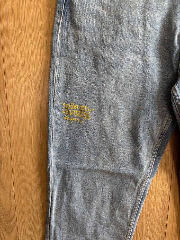 Ed Hardy True Till Death Embroidered Jeans Blue Denim Gold Script Y2K W34