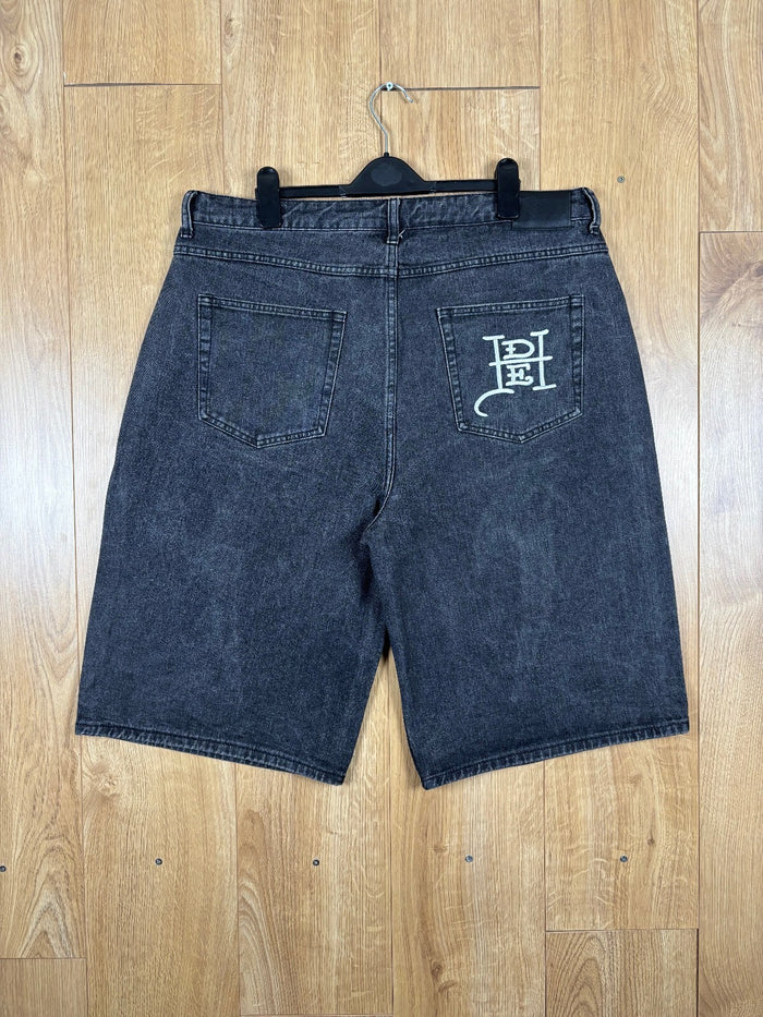 Ed Hardy x Urban Outfitters Black Distressed Denim Jorts Size Large