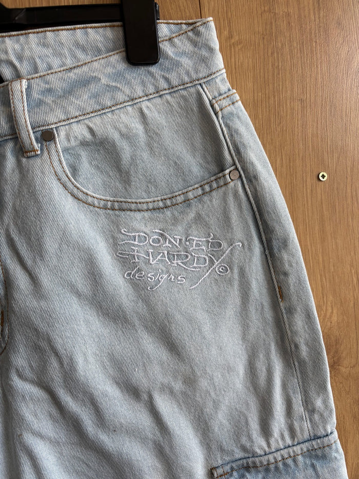 Ed Hardy x Urban Outfitters Cargo Jeans Light Wash Embroidered Dragon W30 L30