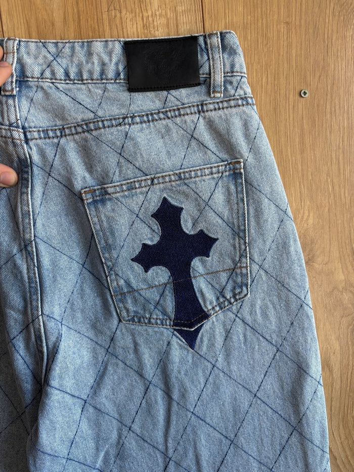 Ed Hardy x Urban Outfitters Diamond Print Baggy Jeans Blue 30x30 Y2K