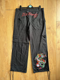 Ed Hardy x Urban Outfitters Dragon Cargo Pants Black Baggy Parachute Y2K Size L